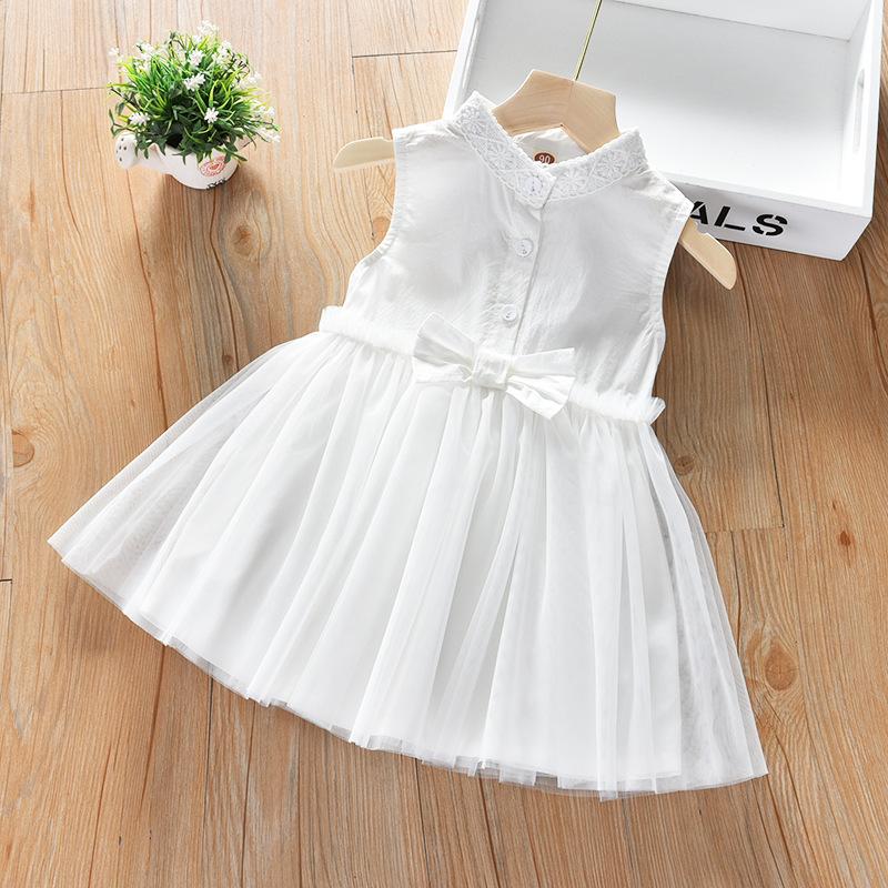Girls White Lace Princess Dress Summer Stylish Sleeveless Tulle Baby Party Gown 90cm
