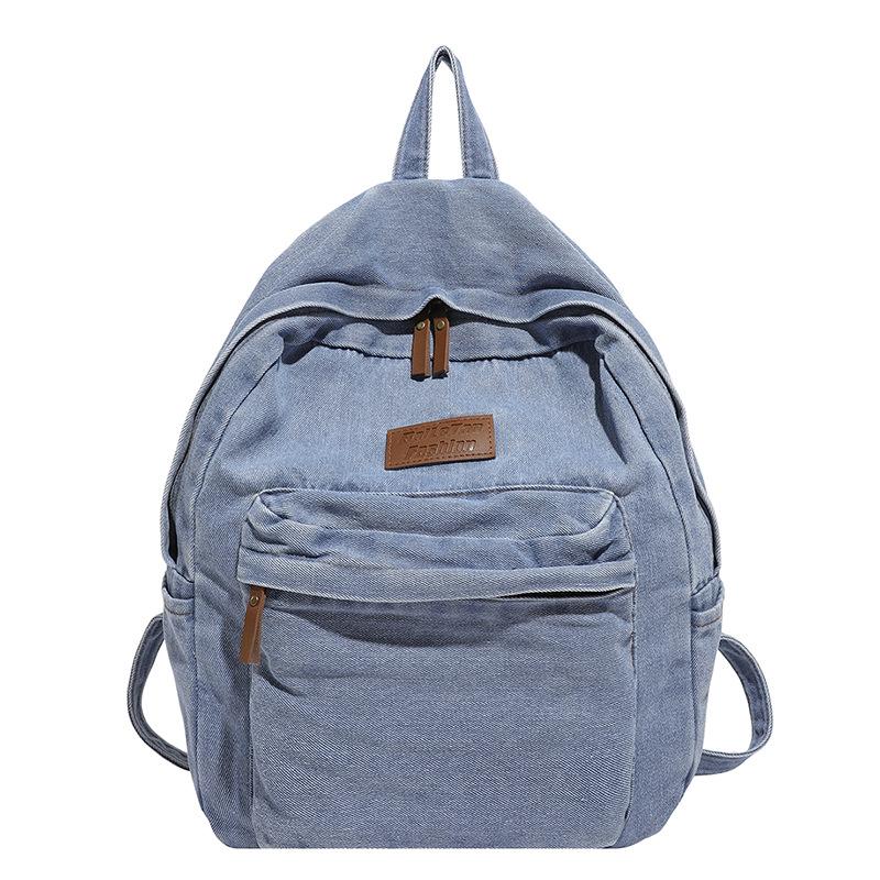 

Джинсовый рюкзак Студенческий Дорожный Модный Большой Вместимости Универсальный Модный Простой Джинсовый Рюкзак светло-синий
