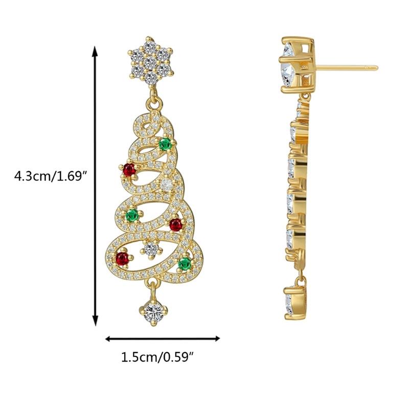Korean Zircon Christmas Tree Earrings Rhinestone Crystal Star Drop Earring Gift
