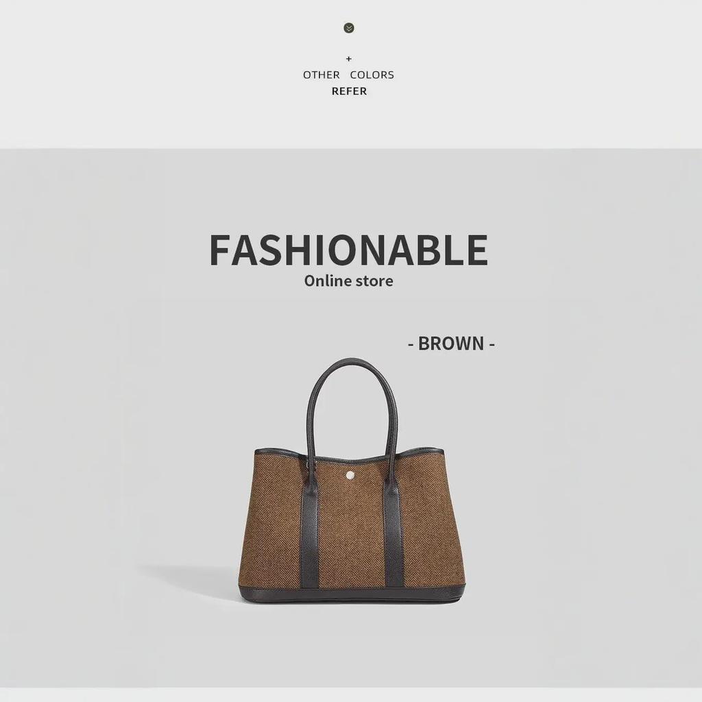 2025 Autumn/Winter Contrast Color Leather Handbag - Large Capacity Wool & Microfiber Shoulder/Crossbody Tote for Women