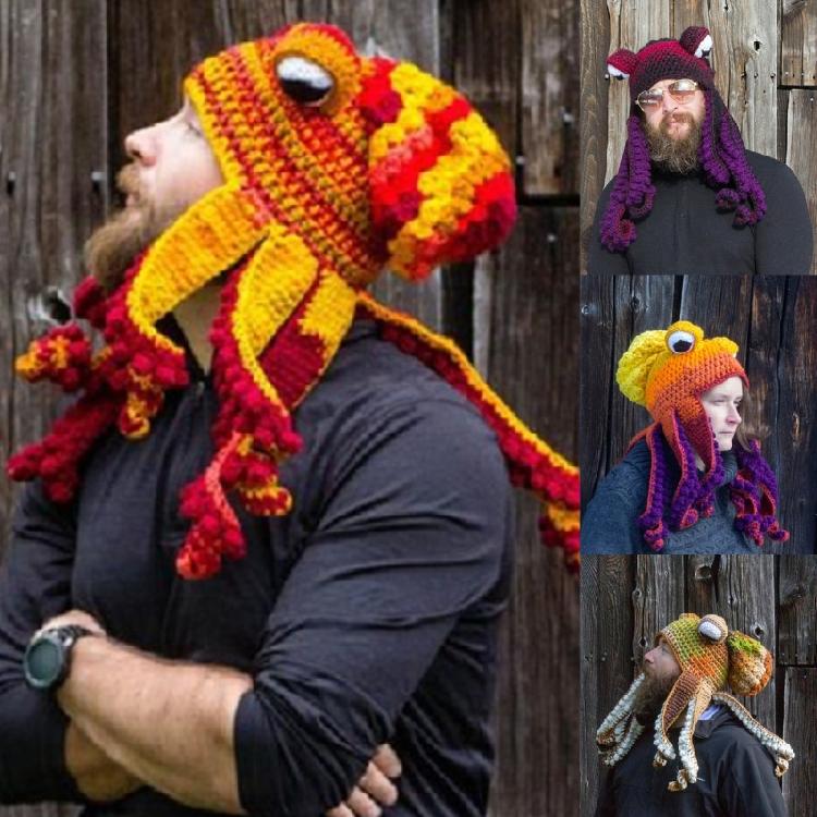 Fun Octopus Knit Gradient Beanie Hat Halloween Costume Cover Cap for Men Women