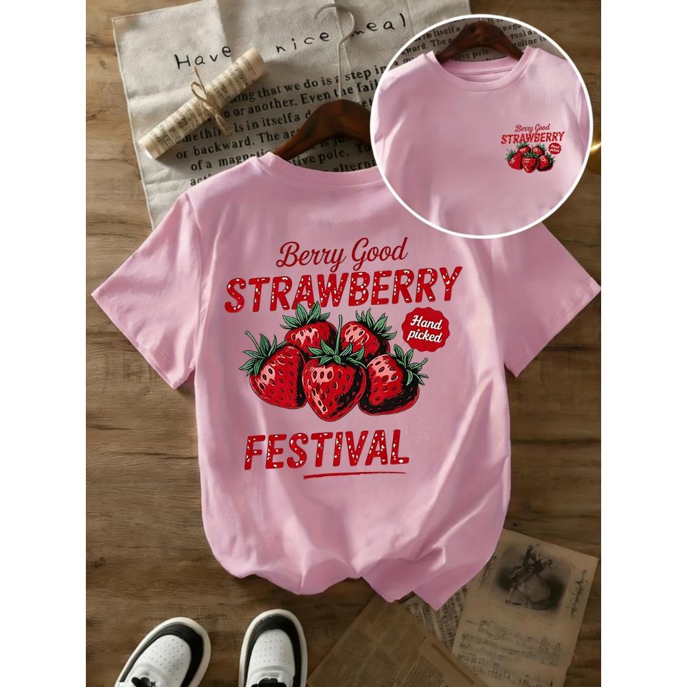Berry Good Strawberry Printed Cotton T-Shirts Women Summer Short Sleeve T Shirt Casual Soft Oversized Tops Basic O-Neck Clothes
