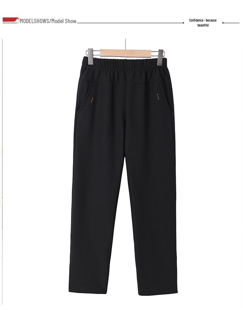 Women's Plus Size Warm Fleece-Lined Straight-Leg Pants for Autumn and Winter