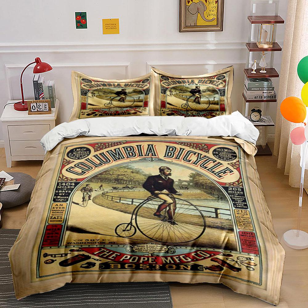 Vintage bicycle advertisement design Bedding sets Duvet cover sets Duvet covers Pillowcases(1*Duvet Cover 2*Pillowcases without duvet insert)