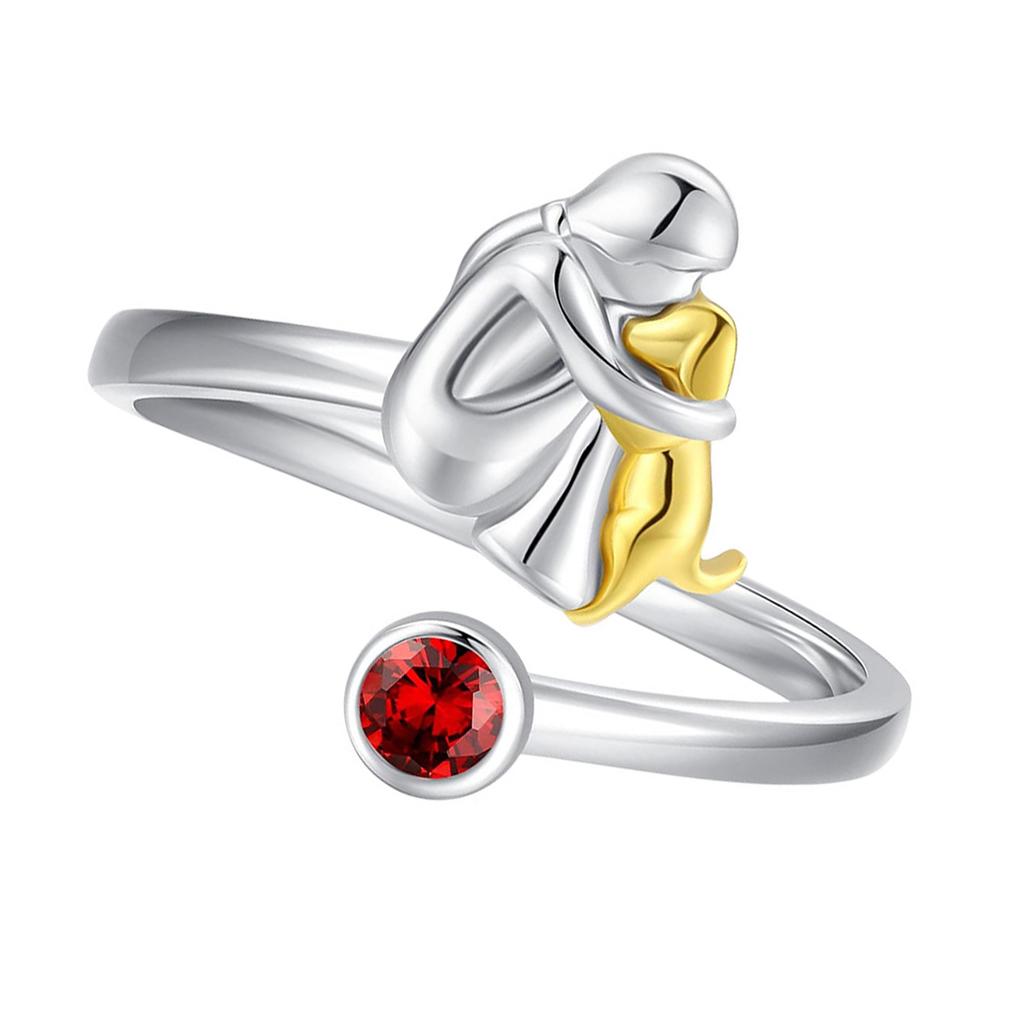 Open Heart Rings Symbolizing Love and Companionship Girl and Dog Designs Resizable Electroplated Jewelry