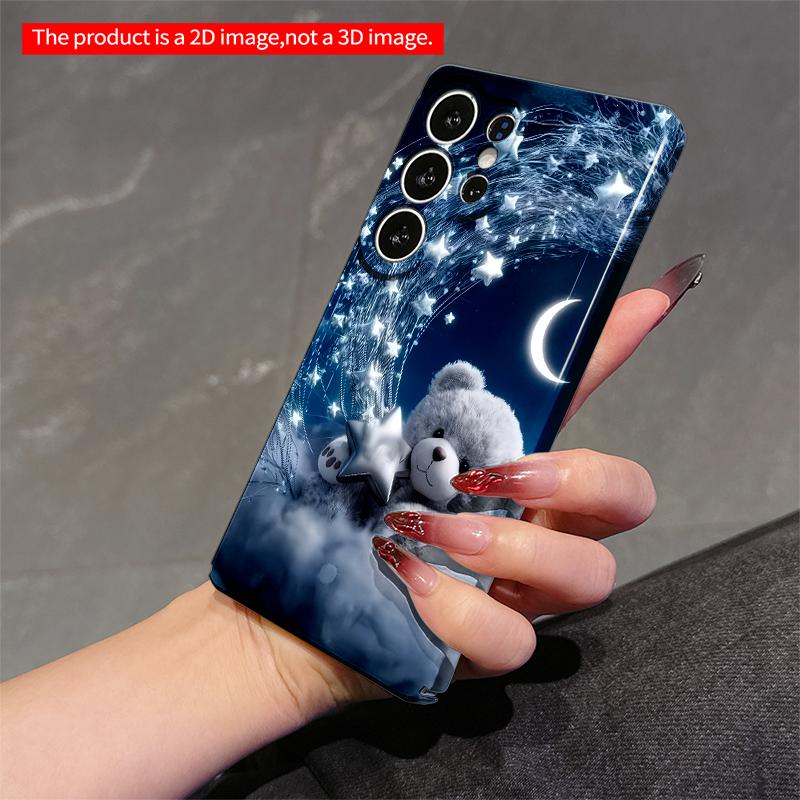 2DFlat Samsung phone case Starry Bear on Cloud with Crescent Moon Applicable to Galaxy S22 S23 S24 S25ULTRA S26 A12 A13 A14 A15 A16