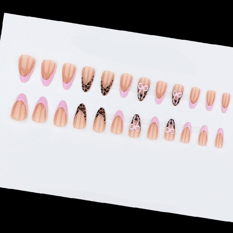 Reusable Press On Nail With Leopard Print 3D Bows Design Hypoallergenics ABS Material Instants Manicure Solution For Busy Women