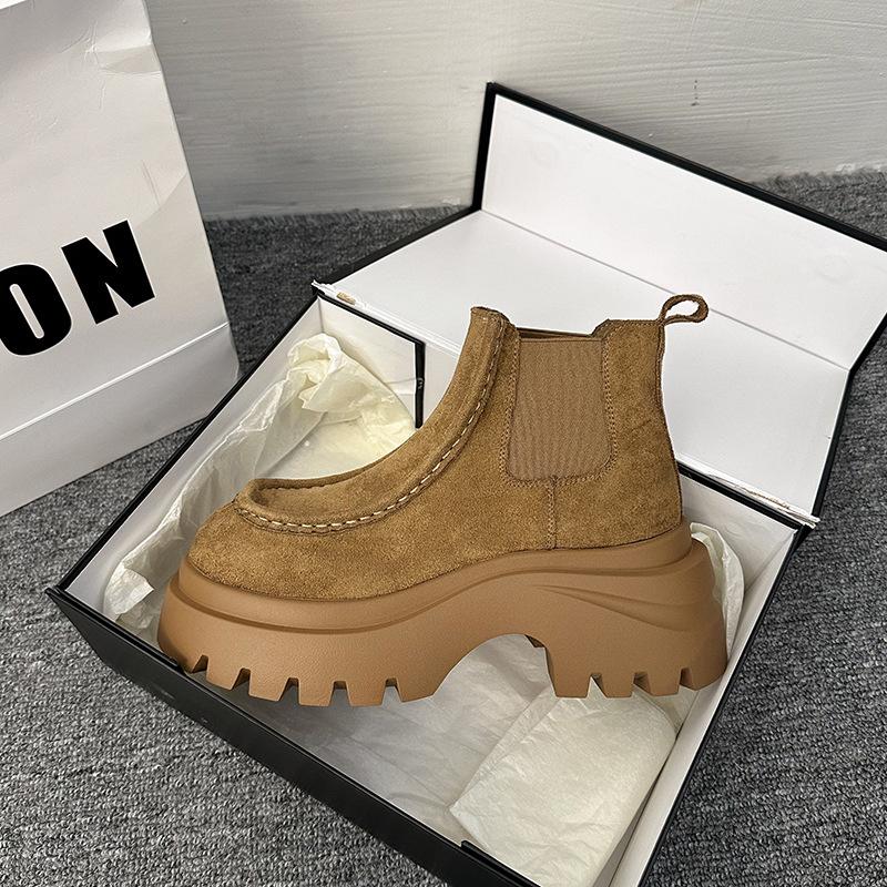 

2025 новая мода новые короткие ботинки на толстой подошве на одной педали повседневная женская обувь британские ботинки Мартин 40 верблюд