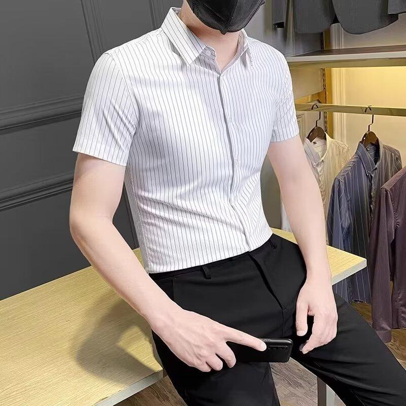 2024 Lässiges kariertes Revershemd für Männer mittleren Alters und junge Männer, Business-Casual-Modejacke für Männer