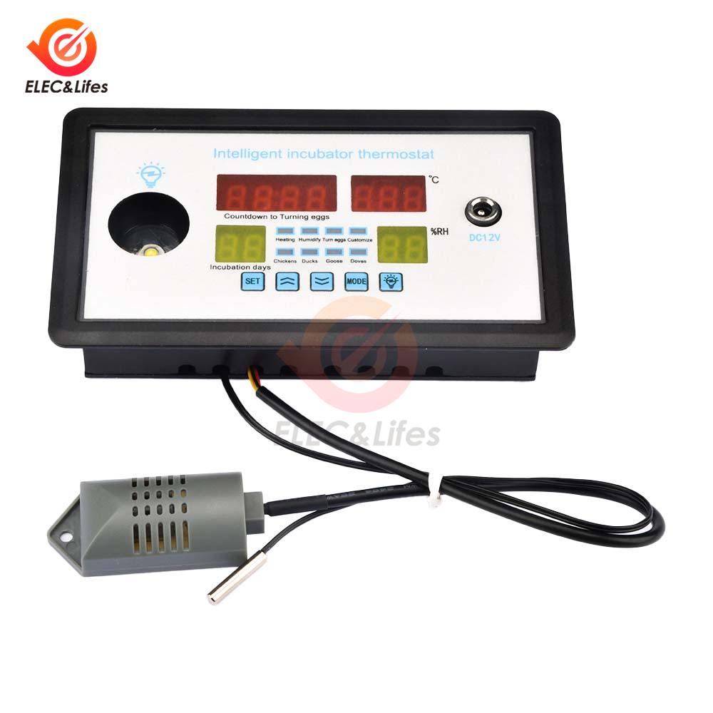 Intelligent Incubator Thermostat Digital Thermometer Humidity Controller LED Cold Light Real-Time Hatch Record With Sensor 12V