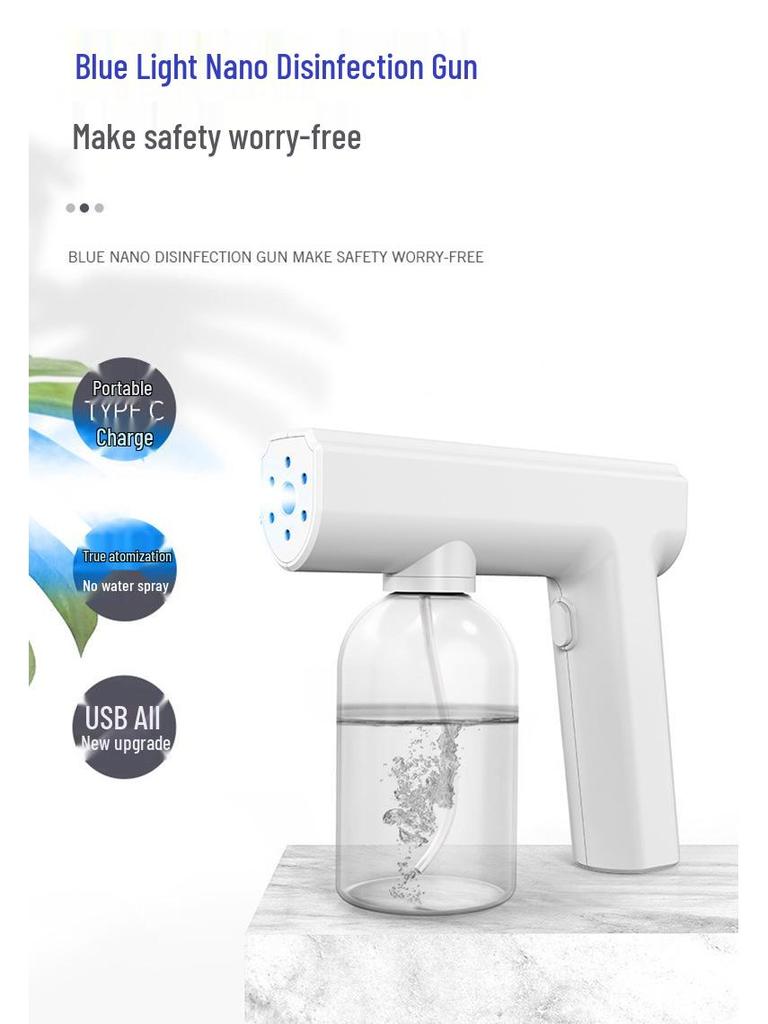 Compact Wireless Rechargeable Disinfection Spray Gun with Blue Light Air Purifier