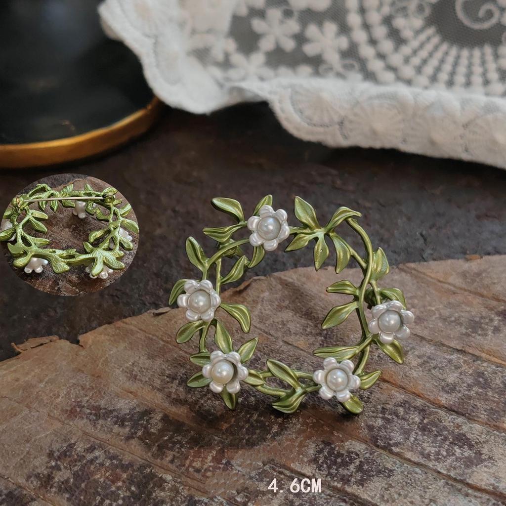 Handmade Vintage Lily of the Valley Enamel Leaf Brooch Pin