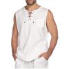 2025 European And American New Men'S Sleeveless Shirt With Lace Up Fashion Solid Color Cotton Linen Short Sleeved T-Shirt