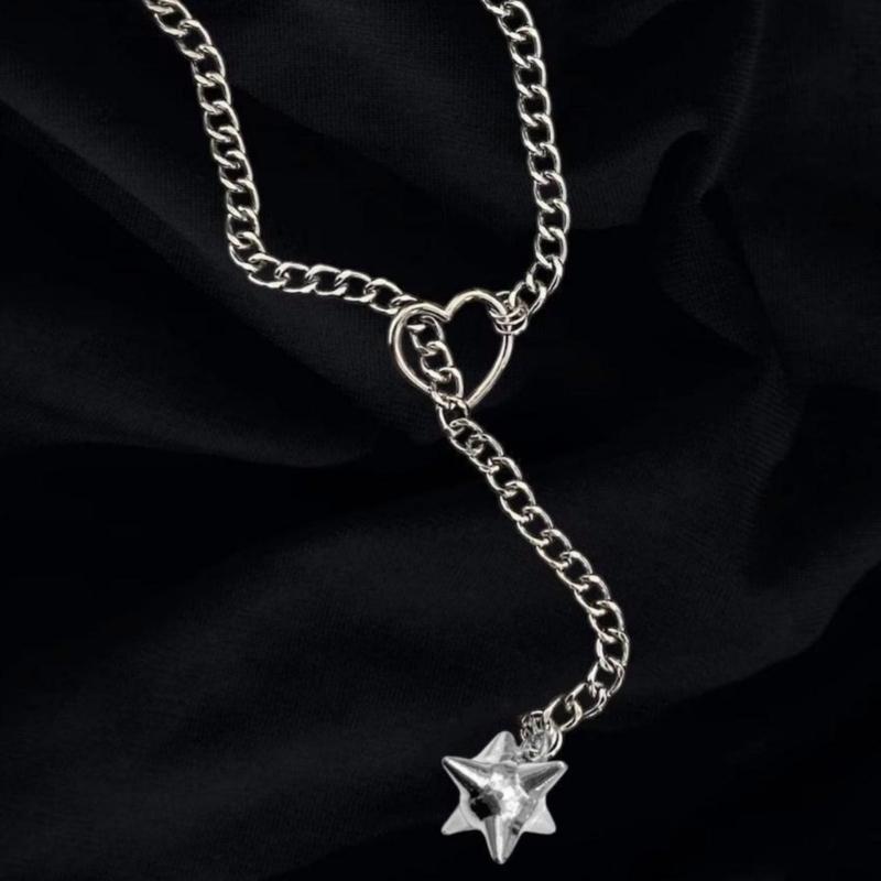 Adjustable Heart Pendant Slip Chain Necklace Jewelry Accessory for Women Cuban Styles Choker in Gold Silver Black