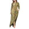 Women's Casual Printed Pocket Button-Down Long Dress with Turn-Down Collar
