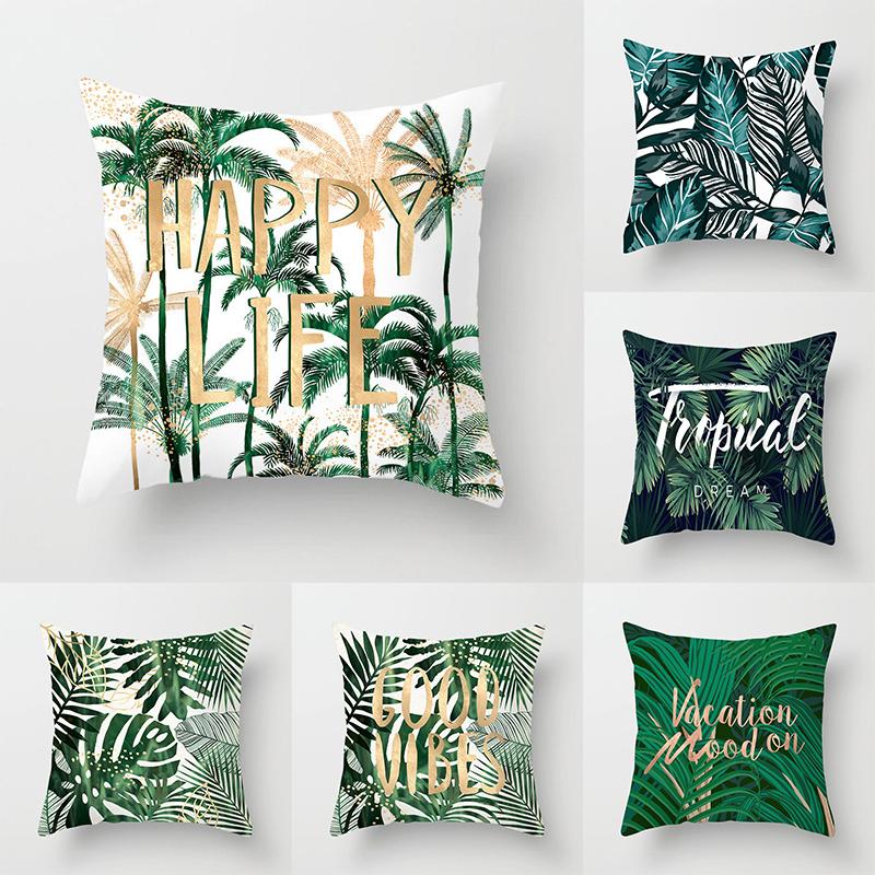 

45x45cm tropical plant green leaf pillowcase living room sofa office chair hotel cushion cover home decoration pillowcase