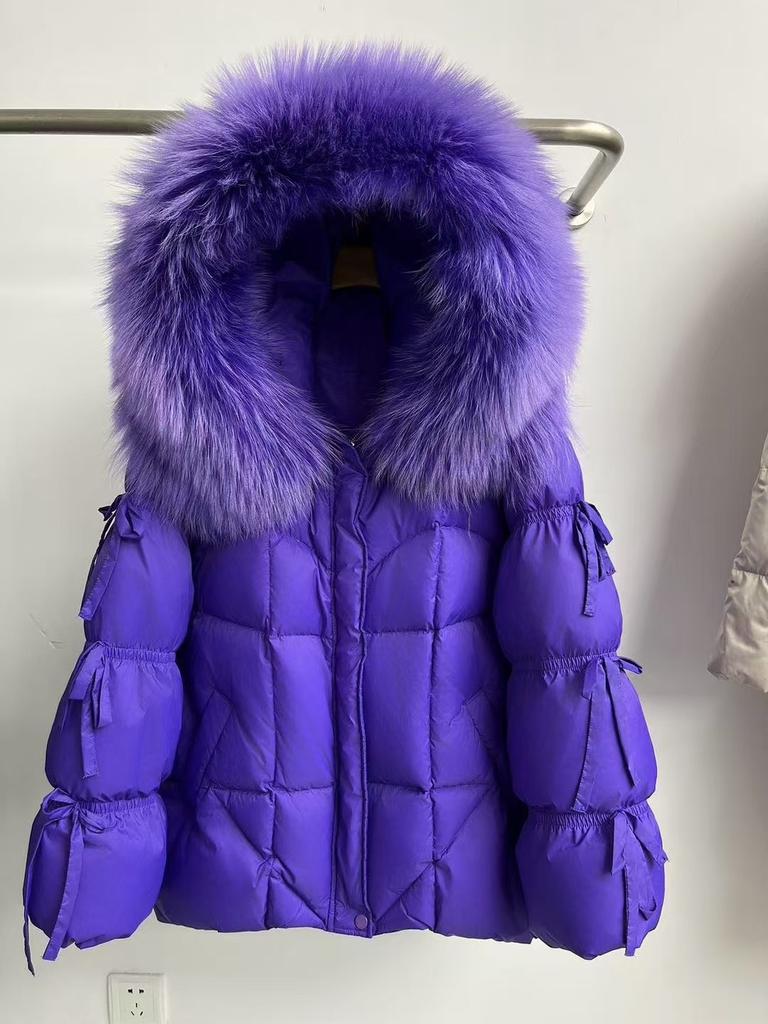 Winter new high-end fur big fox fur collar hooded down jacket women's butterfly straps thickened warm jacket