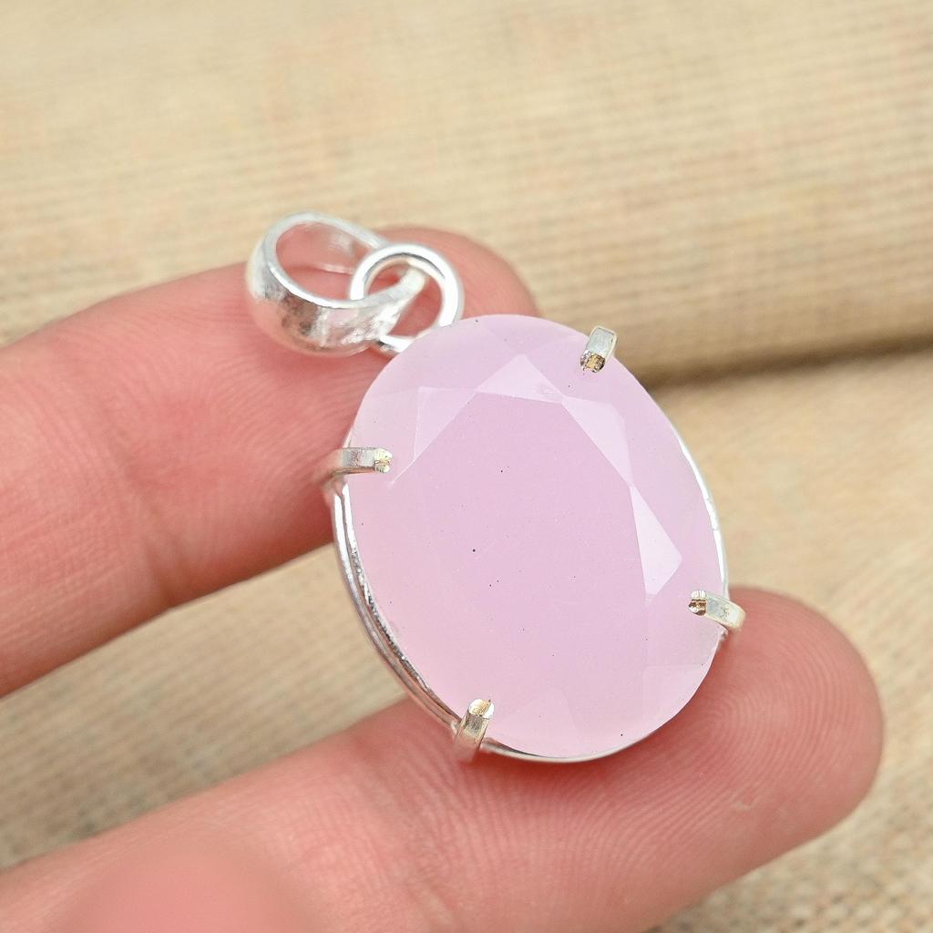 Pink Chalcedony Gemstone 925 Solid Silver Handmade Jewelry Women Pendant Valentine's Day Gift