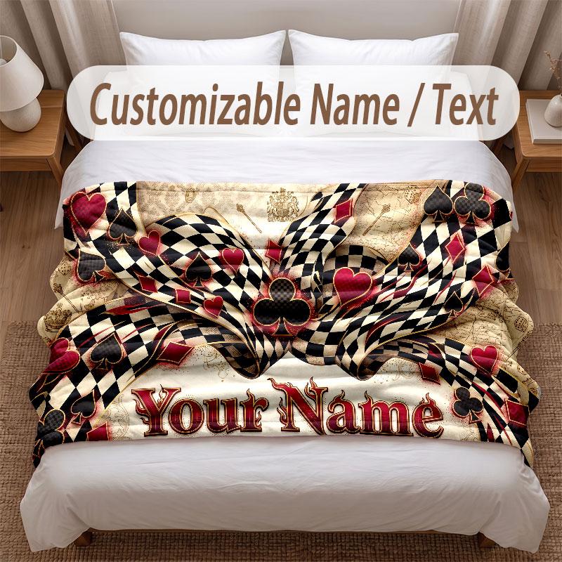Cards Casino Theme Soft Blanket Personalized Custom Name Text Print Warm Blanket Home Sofa Bedroom Decor
