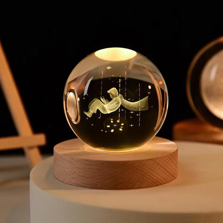 Starry Elk Crystal Ball Night Light - 3D Carved Luminous Desktop Ornament for Christmas, Birthdays, or Valentine's Day