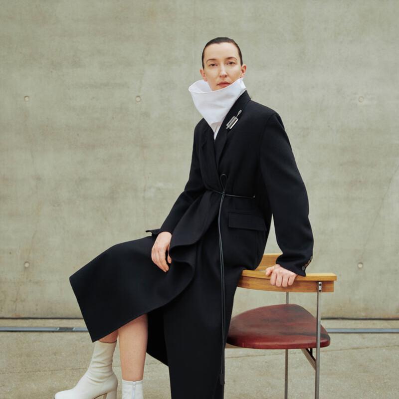 

LESS 2024 Winter Merino Wool Blazer Collar Long Coat M