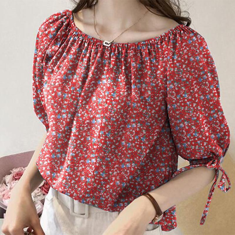 

VONDA Женские летние блузки с круглым вырезом и коротким рукавом с цветочным принтом XL