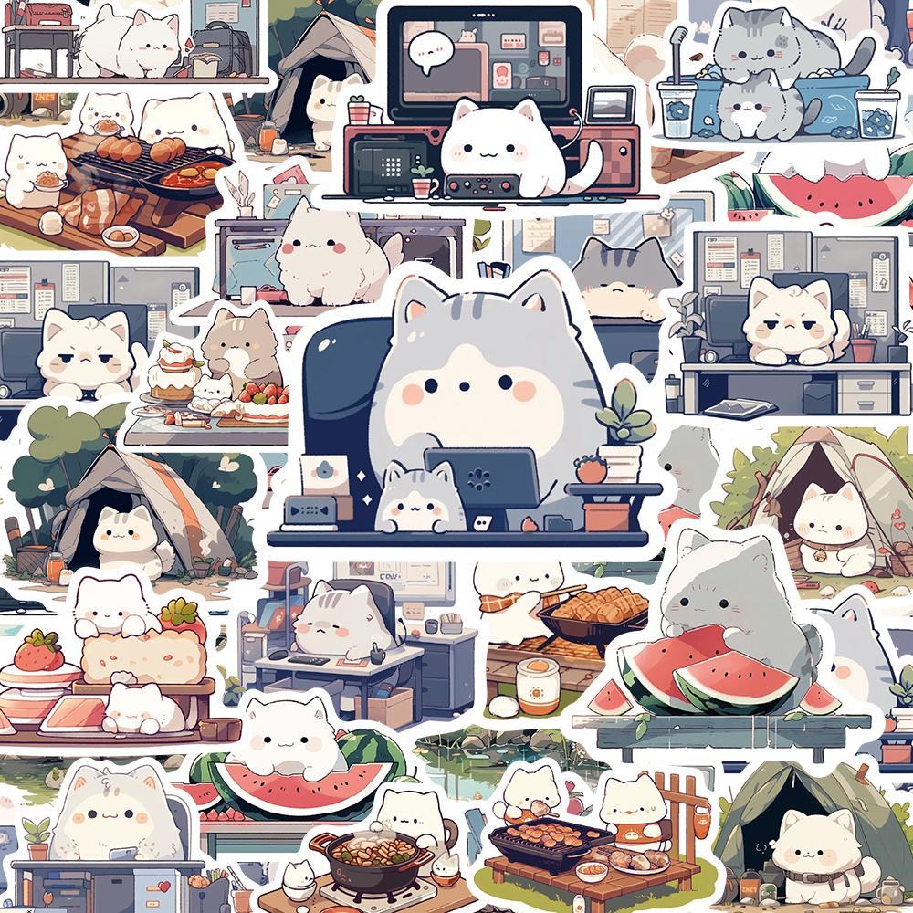 10/30/50pcs Cute Anime Cat Daily Life Stickers Kawaii Cartoon Decals Decoration Laptop Phone Scrapbook Creative Graffiti Sticker