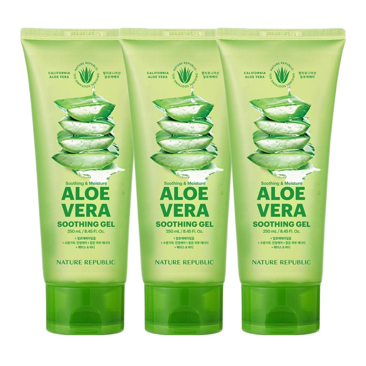 

Nature Republic Soothing & Moisture Aloe Vera 92% Soothing Gel Tube 250ml x 3pcs - Hydrating & Refreshing Skin Care