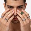 Cross-Border Titanium Steel Hip Hop Punk Stackable Ring with Oval Natural Stone