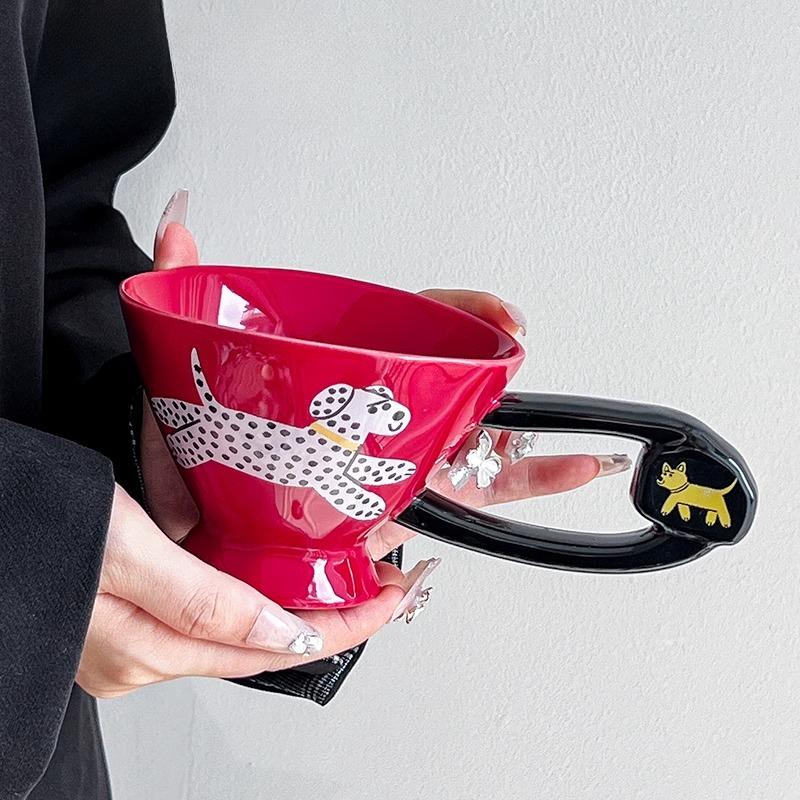 1PC Irregular Cute Ceramic Mug with High Aesthetic and Creative Design Sense, Small Dog Cup, Office Breakfast Cup