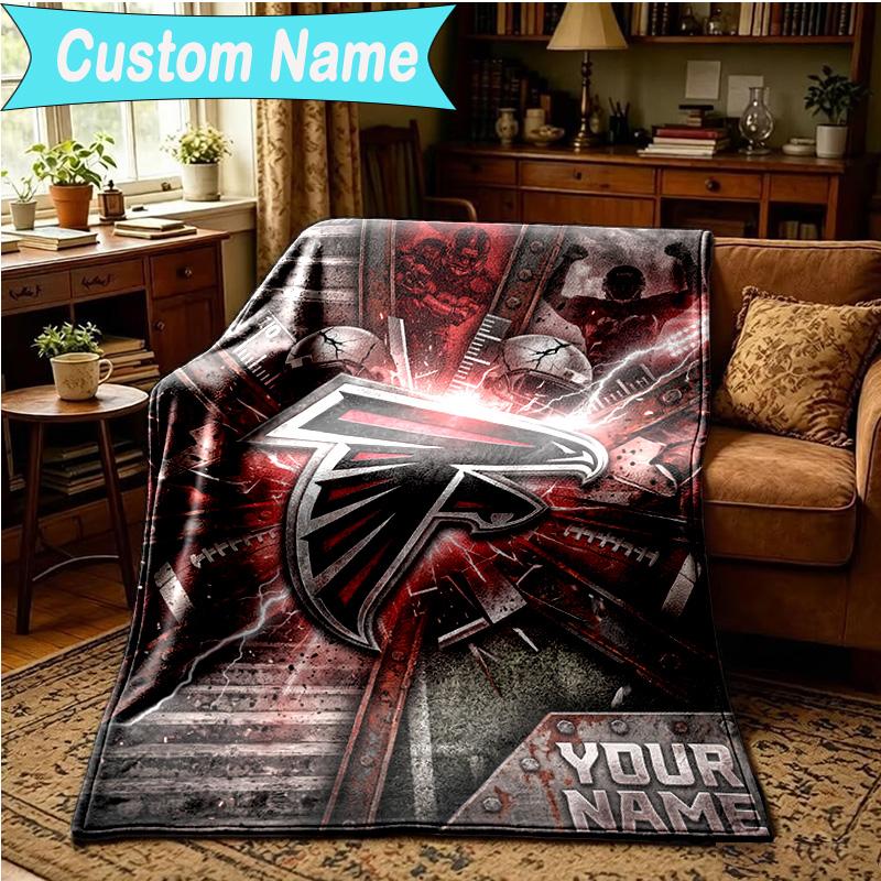 1PC Custom Name Blanket Atlanta-Falcons Rise Up Flannel blankets Patterns Throw Blanket All-Season Soft Gift for Couch, Bed, Camping, Birthday gifts