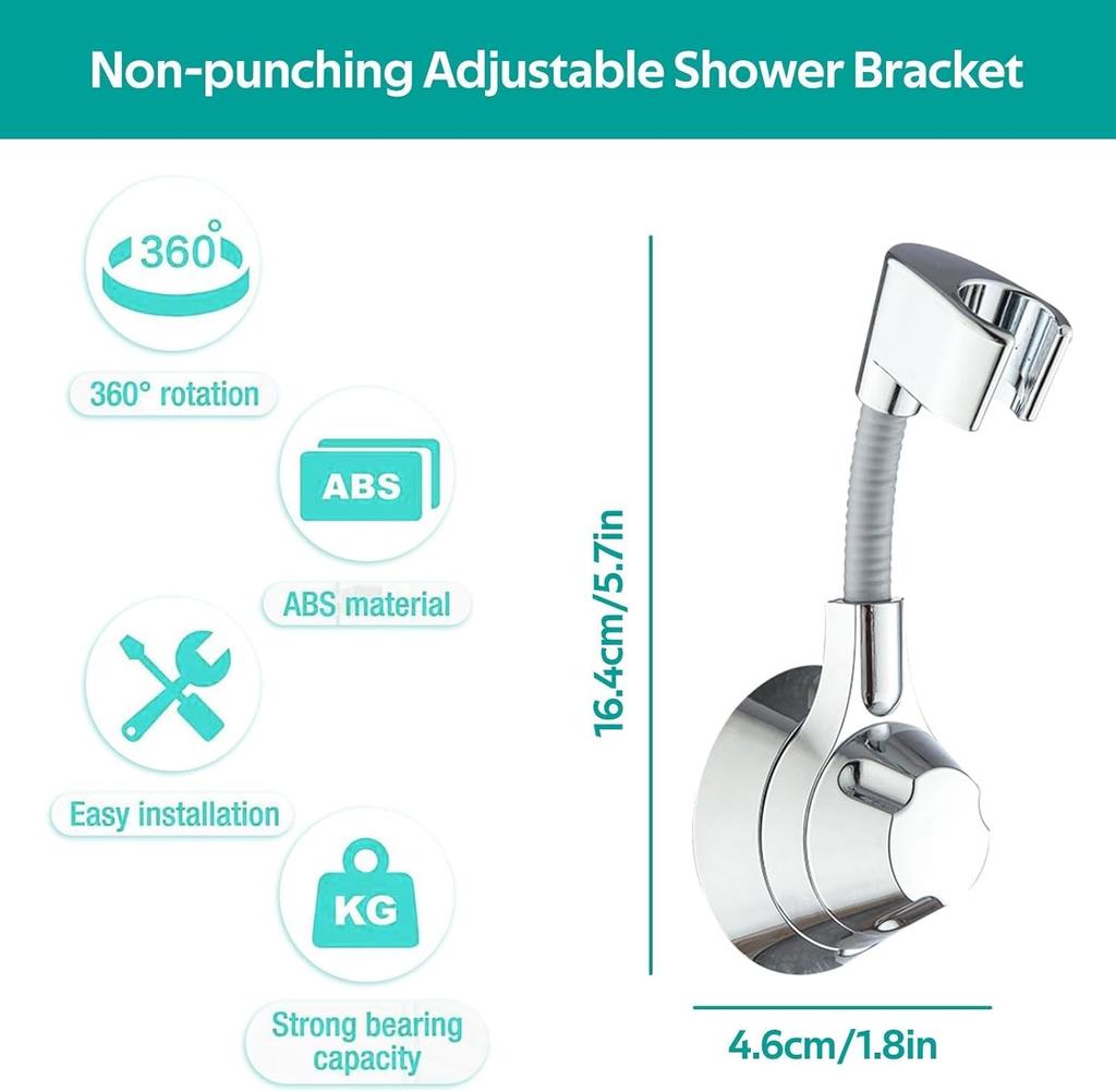 Suction Cup Shower Holder Adjustable Shower Head Holder Nozzle Handheld Holder Punch-Free Multi Angle Rotation Shower Bracket