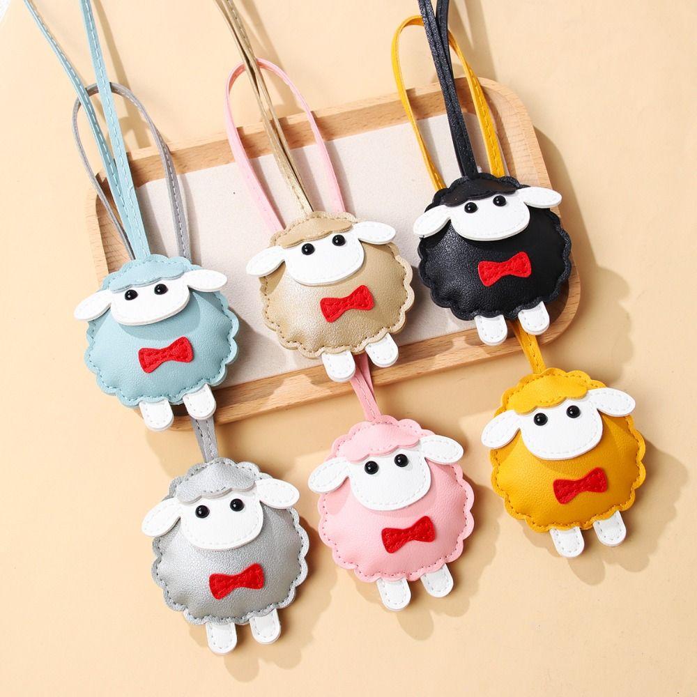 Soft PU Leather Sheep Keychain Cartoon Sheep Bag Charm Trendy Lamb Pendant Keyring Bag Accessories