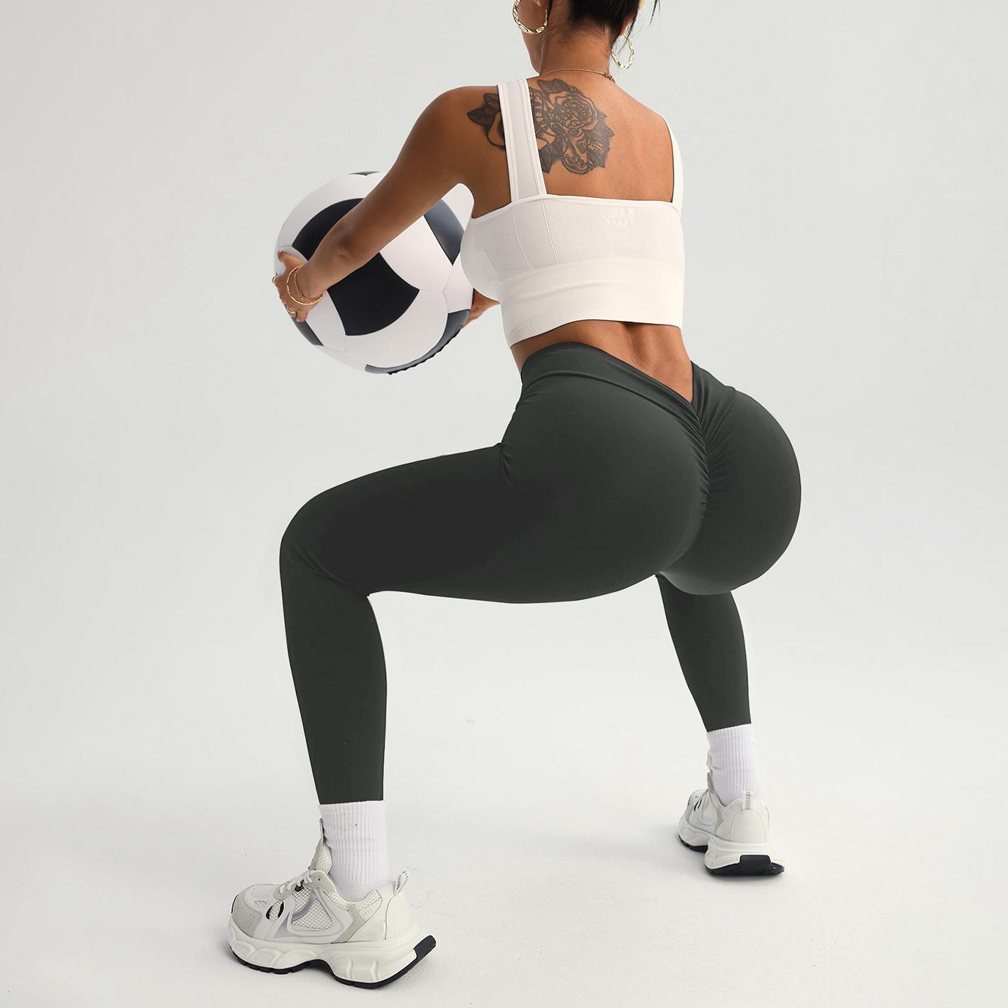 

European and American new high-elastic quick-drying hip-lifting running sports yoga pants trousers wrinkled peach hip leggings S