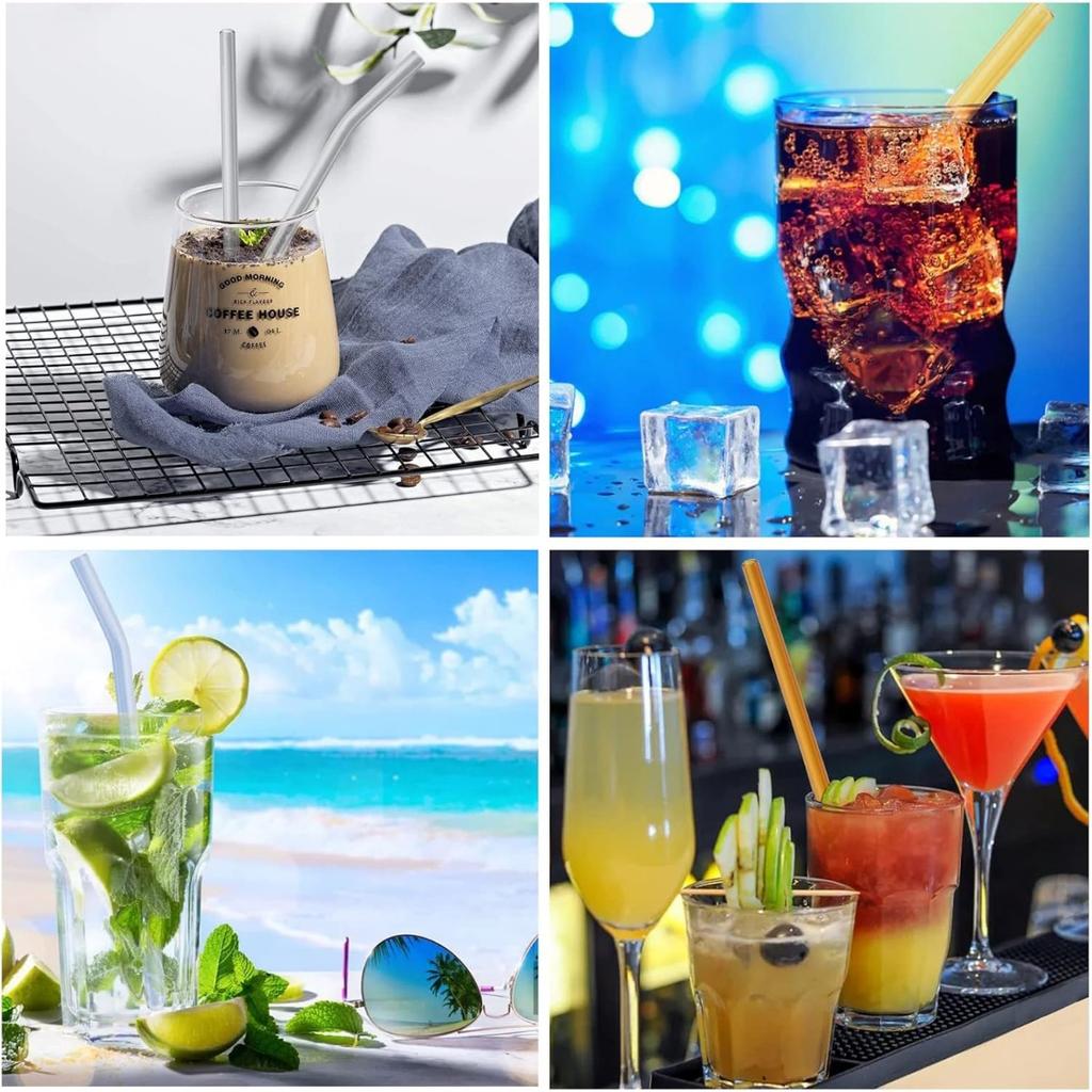 11-piece Reusable Glass Straws Clear Smoothie Drinking Straws with Clean Brush for Beverages Milk Tea Juices Cocktail