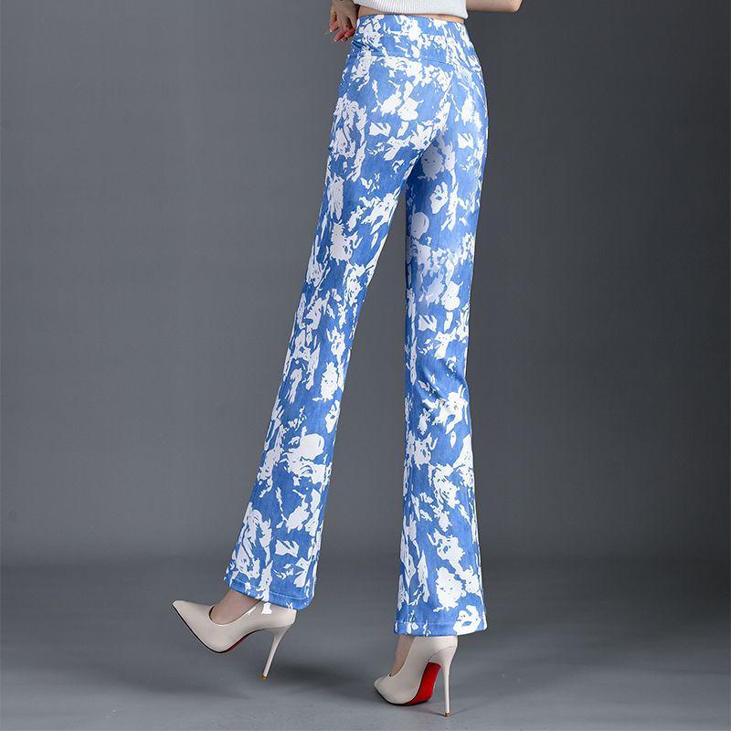 Denim Blue Stylish Micro-Flare Summer Pants - Plus Size Slim-Fit Versatile Casual Women's Trendy Long Pants