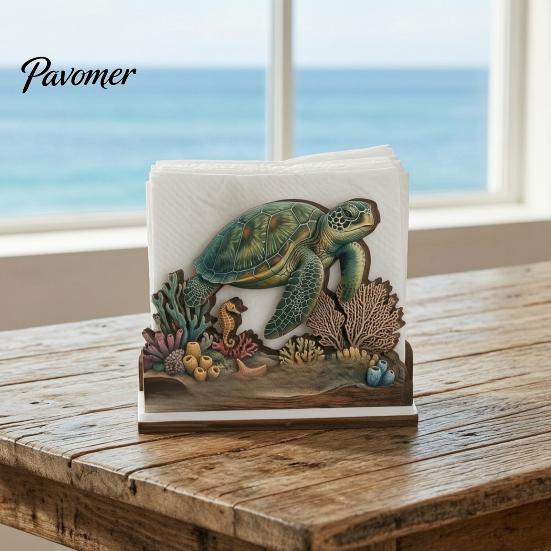 Practical Housewarming Gifts for New Home Rustic Wooden Napkin Holder, Octopus/Bird/Goose/Turtle/Black Bear/Elephant Pattern, Compact Tissue