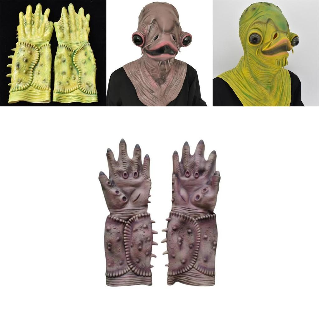 Halloweenská strašidelná maska zelené ryby s drápy pro cosplay a kostýmové večírky