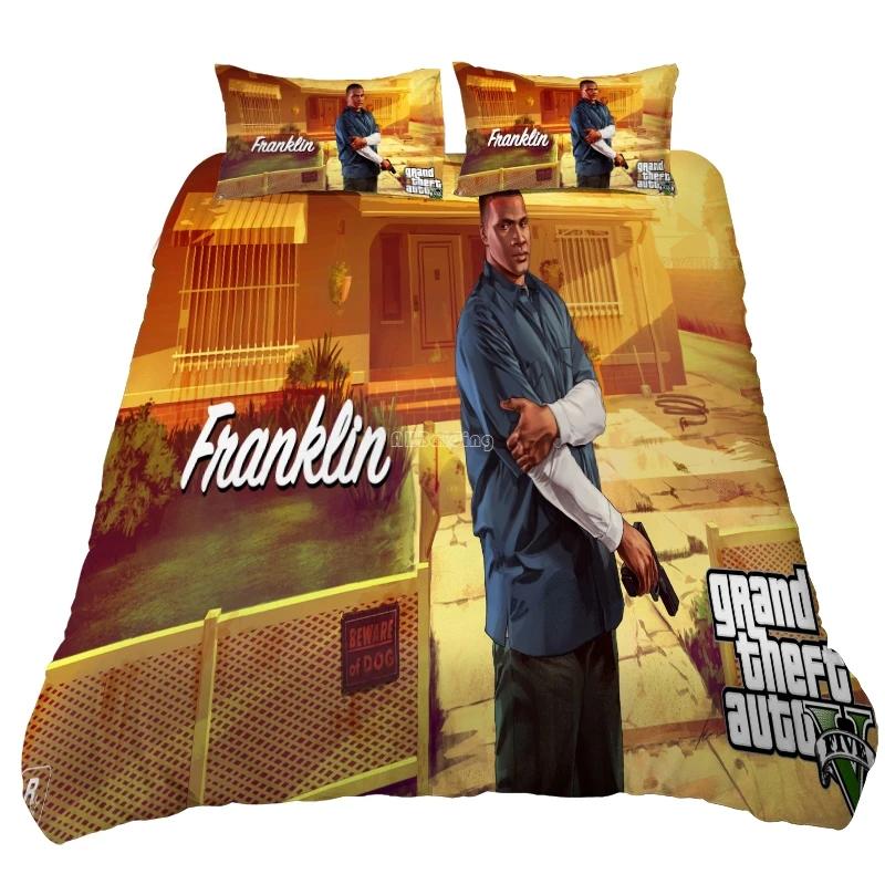 Heißes Spiel GTA V Bettwäscheset Grand Theft Auto 5 Muster Bettbezug Kissenbezug Twin Full Queen King Cartoon Bettwäsche Bettwäsche