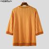 INCERUN Men Round Neck 3/4 Sleeve Striped Print Stitching Summer T-shirts Tops