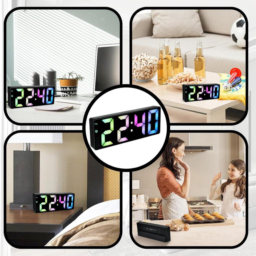 Ceas cu alarmă digital Ceas de birou alimentat prin USB/baterie cu ecran LED colorat Afișaj temperatură Control vocal