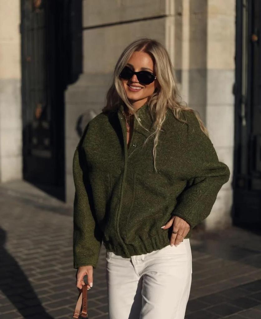 Women's Autumn/Winter Solid Color Stand-Up Collar Long Sleeve Coat with Double Large Pockets