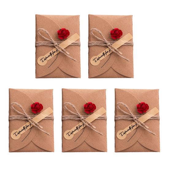 Special Paper Cards for Souvenirs 5Pcs DIY Dried Flower Greeting Cards, Handmade Note with Artificial Flowers, Jute Twine Atmospheric Photo Props Hang