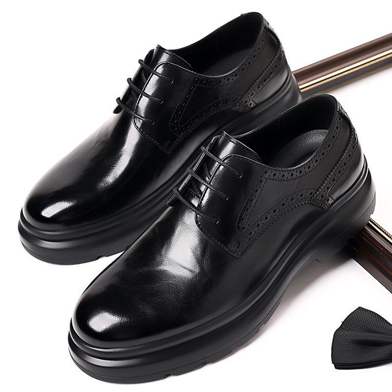 Autumn Winter Lace Platform Shoes for Men Solid Color Fashion Casual Dress Shoes Male High Quality Cow Leather Loafers Man
