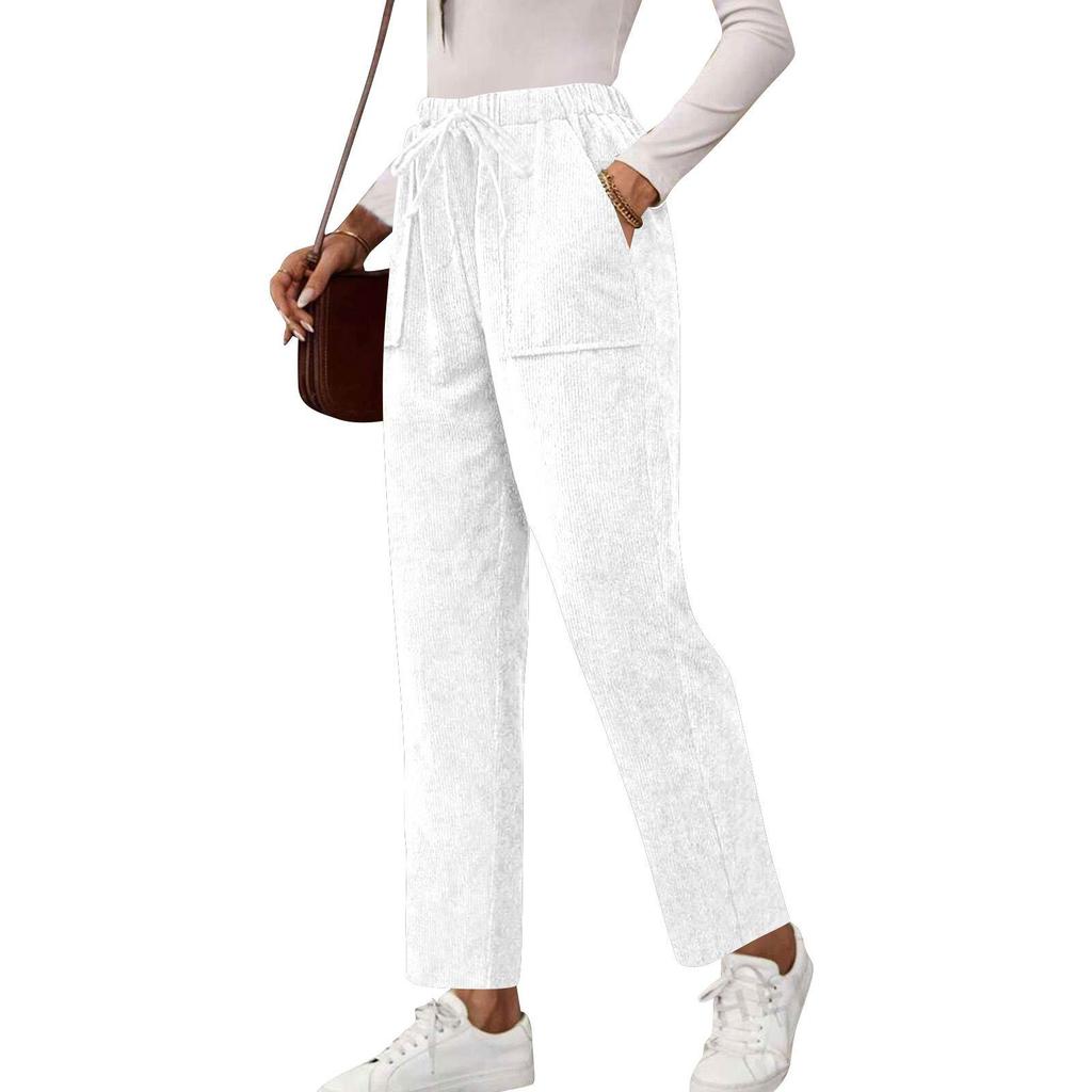 Women's Solid Color Corduroy Pocket Straight Casual Long Pants
