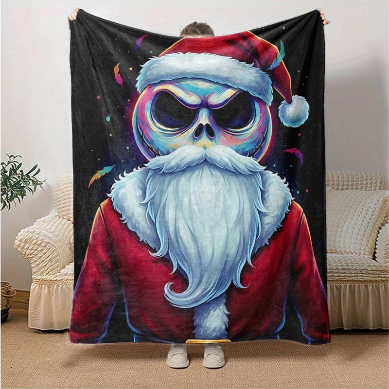 1Pc Christmas Skull Santa Blanket Soft And Comfortable Casual Warm Camping Travel Christmas Halloween Gift M921531
