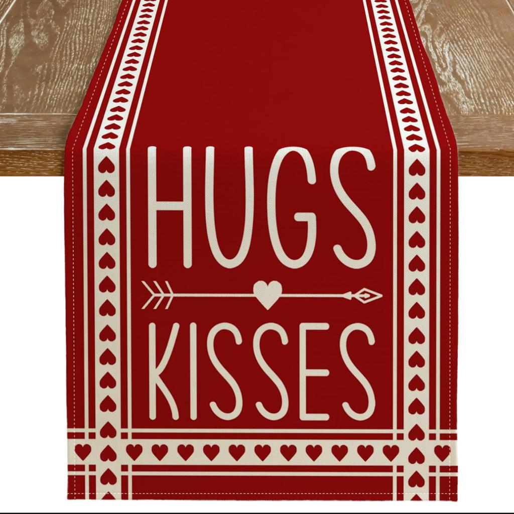 Valentine'S Day Table Flag Red Love Plaid Home Holiday Decoration Table Flag Tablecloth