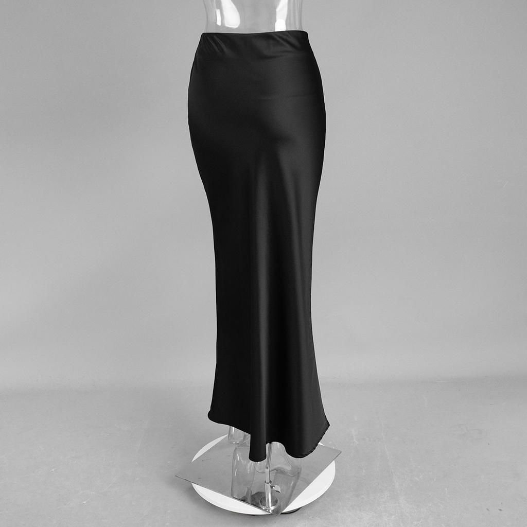 Frühlings-Satin Hohe Taille Hüftwickel Bodenlanges Meerjungfrauen-Maxikleid, Lässiges Party-Maxikleid