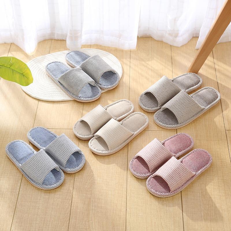 New spring and autumn floor slippers striped linen soft-soled home slippers casual non-slip fabric slippers