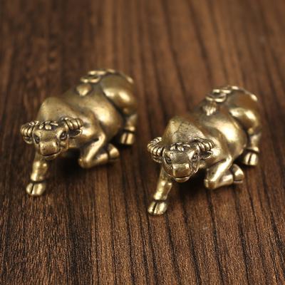 Brass Reclining Cow Ornament Creative Tea Pet Copper Ware Office Tea Table Small Copper Ware Metal Copper Products Pure Copper Zodiac Cow